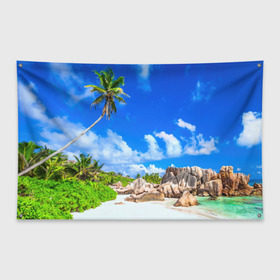 Флаг-баннер с принтом Сейшельские острова в Кировске, 100% полиэстер | размер 67 х 109 см, плотность ткани — 95 г/м2; по краям флага есть четыре люверса для крепления | seychelles | восточная африка | индийский океан | каникулы | море | островное государство | отдых | отпуск | пальмы | песок | пляж | приключение | путешествие | рай | сейшелы | сейшельские острова | туризм