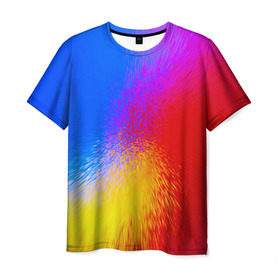 Мужская футболка 3D с принтом Взрыв красок в Кировске, 100% полиэфир | прямой крой, круглый вырез горловины, длина до линии бедер | брызги | желтый | красный | синий