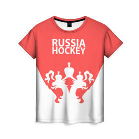 Женская футболка 3D с принтом Russia Hockey в Кировске, 100% полиэфир ( синтетическое хлопкоподобное полотно) | прямой крой, круглый вырез горловины, длина до линии бедер | hockey | ru | rus | russia | russian | россия | сборная | хоккей