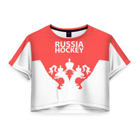 Женская футболка 3D укороченная с принтом Russia Hockey в Кировске, 100% полиэстер | круглая горловина, длина футболки до линии талии, рукава с отворотами | hockey | ru | rus | russia | russian | россия | сборная | хоккей