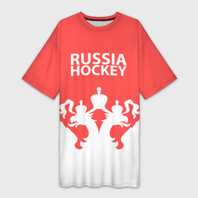 Платье-футболка 3D с принтом Russia Hockey в Кировске,  |  | hockey | ru | rus | russia | russian | россия | сборная | хоккей