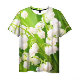 Мужская футболка 3D с принтом Ландыши в Кировске, 100% полиэфир | прямой крой, круглый вырез горловины, длина до линии бедер | весна | ландыш | цветок