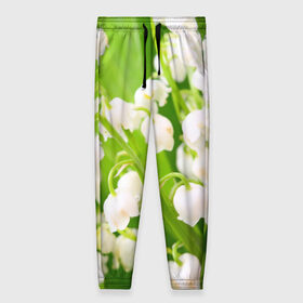 Женские брюки 3D с принтом Ландыши в Кировске, полиэстер 100% | прямой крой, два кармана без застежек по бокам, с мягкой трикотажной резинкой на поясе и по низу штанин. В поясе для дополнительного комфорта — широкие завязки | весна | ландыш | цветок