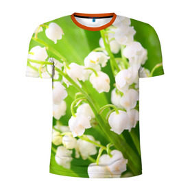 Мужская футболка 3D спортивная с принтом Ландыши в Кировске, 100% полиэстер с улучшенными характеристиками | приталенный силуэт, круглая горловина, широкие плечи, сужается к линии бедра | Тематика изображения на принте: весна | ландыш | цветок