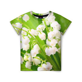 Детская футболка 3D с принтом Ландыши в Кировске, 100% гипоаллергенный полиэфир | прямой крой, круглый вырез горловины, длина до линии бедер, чуть спущенное плечо, ткань немного тянется | весна | ландыш | цветок
