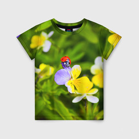 Детская футболка 3D с принтом Природа в Кировске, 100% гипоаллергенный полиэфир | прямой крой, круглый вырез горловины, длина до линии бедер, чуть спущенное плечо, ткань немного тянется | божья коровка | красота | природа | цветок