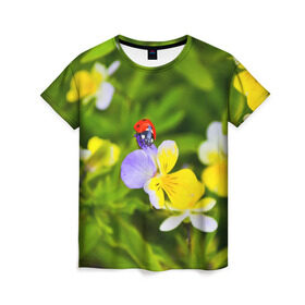 Женская футболка 3D с принтом Природа в Кировске, 100% полиэфир ( синтетическое хлопкоподобное полотно) | прямой крой, круглый вырез горловины, длина до линии бедер | божья коровка | красота | природа | цветок