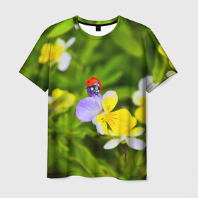 Мужская футболка 3D с принтом Природа в Кировске, 100% полиэфир | прямой крой, круглый вырез горловины, длина до линии бедер | Тематика изображения на принте: божья коровка | красота | природа | цветок