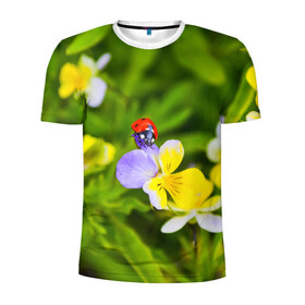 Мужская футболка 3D спортивная с принтом Природа в Кировске, 100% полиэстер с улучшенными характеристиками | приталенный силуэт, круглая горловина, широкие плечи, сужается к линии бедра | Тематика изображения на принте: божья коровка | красота | природа | цветок