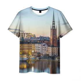 Мужская футболка 3D с принтом Швеция в Кировске, 100% полиэфир | прямой крой, круглый вырез горловины, длина до линии бедер | europe | stockholm | sweden | европа | ес | каникулы | отпуск | стокгольм | туризм | швеция
