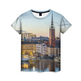 Женская футболка 3D с принтом Швеция в Кировске, 100% полиэфир ( синтетическое хлопкоподобное полотно) | прямой крой, круглый вырез горловины, длина до линии бедер | europe | stockholm | sweden | европа | ес | каникулы | отпуск | стокгольм | туризм | швеция