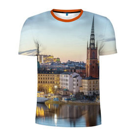 Мужская футболка 3D спортивная с принтом Швеция в Кировске, 100% полиэстер с улучшенными характеристиками | приталенный силуэт, круглая горловина, широкие плечи, сужается к линии бедра | europe | stockholm | sweden | европа | ес | каникулы | отпуск | стокгольм | туризм | швеция