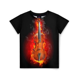 Детская футболка 3D с принтом Скрипка в Кировске, 100% гипоаллергенный полиэфир | прямой крой, круглый вырез горловины, длина до линии бедер, чуть спущенное плечо, ткань немного тянется | креатив | музыка | огонь | пламя | скрипка | черная