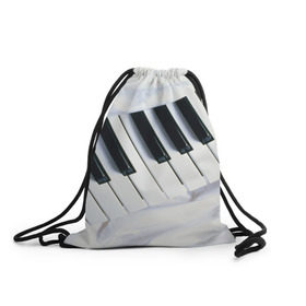 Рюкзак-мешок 3D с принтом Клавиши в Кировске, 100% полиэстер | плотность ткани — 200 г/м2, размер — 35 х 45 см; лямки — толстые шнурки, застежка на шнуровке, без карманов и подкладки | белая | клавиши | музыка | пианино | черная