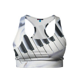 Женский спортивный топ 3D с принтом Клавиши в Кировске, 82% полиэстер, 18% спандекс Ткань безопасна для здоровья, позволяет коже дышать, не мнется и не растягивается |  | белая | клавиши | музыка | пианино | черная