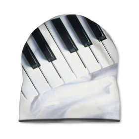 Шапка 3D с принтом Клавиши в Кировске, 100% полиэстер | универсальный размер, печать по всей поверхности изделия | белая | клавиши | музыка | пианино | черная