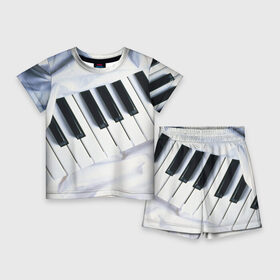 Детский костюм с шортами 3D с принтом Клавиши в Кировске,  |  | белая | клавиши | музыка | пианино | черная