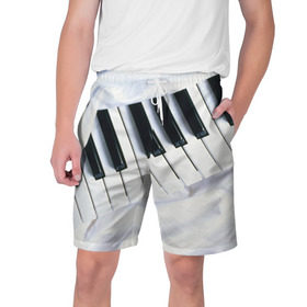 Мужские шорты 3D с принтом Клавиши в Кировске,  полиэстер 100% | прямой крой, два кармана без застежек по бокам. Мягкая трикотажная резинка на поясе, внутри которой широкие завязки. Длина чуть выше колен | белая | клавиши | музыка | пианино | черная