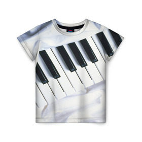 Детская футболка 3D с принтом Клавиши в Кировске, 100% гипоаллергенный полиэфир | прямой крой, круглый вырез горловины, длина до линии бедер, чуть спущенное плечо, ткань немного тянется | белая | клавиши | музыка | пианино | черная