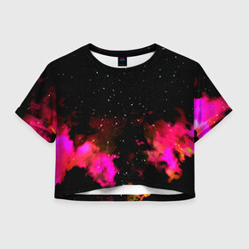 Женская футболка 3D укороченная с принтом Звездный путь в Кировске, 100% полиэстер | круглая горловина, длина футболки до линии талии, рукава с отворотами | star | звезды | розовый