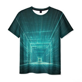 Мужская футболка 3D с принтом Цифровой тоннель в Кировске, 100% полиэфир | прямой крой, круглый вырез горловины, длина до линии бедер | глубины сознания | интернет | коридор | матрица | оптическая иллюзия | секрет | сеть | тайна | тоннель