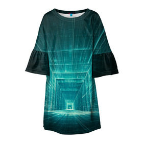 Детское платье 3D с принтом Цифровой тоннель в Кировске, 100% полиэстер | прямой силуэт, чуть расширенный к низу. Круглая горловина, на рукавах — воланы | глубины сознания | интернет | коридор | матрица | оптическая иллюзия | секрет | сеть | тайна | тоннель