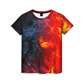 Женская футболка 3D с принтом Абстракция в Кировске, 100% полиэфир ( синтетическое хлопкоподобное полотно) | прямой крой, круглый вырез горловины, длина до линии бедер | огонь | пламя | цветок