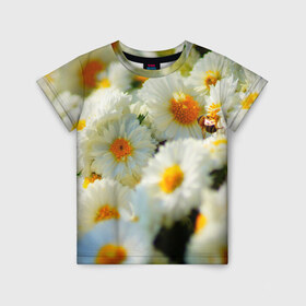 Детская футболка 3D с принтом Хризантемы в Кировске, 100% гипоаллергенный полиэфир | прямой крой, круглый вырез горловины, длина до линии бедер, чуть спущенное плечо, ткань немного тянется | белая | букет | красота | хризантема | цветок