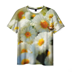 Мужская футболка 3D с принтом Хризантемы в Кировске, 100% полиэфир | прямой крой, круглый вырез горловины, длина до линии бедер | белая | букет | красота | хризантема | цветок