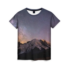 Женская футболка 3D с принтом Звездное небо в Кировске, 100% полиэфир ( синтетическое хлопкоподобное полотно) | прямой крой, круглый вырез горловины, длина до линии бедер | горы | звезды | космос | небо | ночь