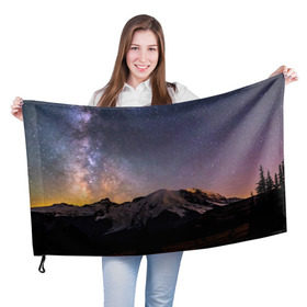 Флаг 3D с принтом Звездное небо в Кировске, 100% полиэстер | плотность ткани — 95 г/м2, размер — 67 х 109 см. Принт наносится с одной стороны | горы | звезды | космос | небо | ночь