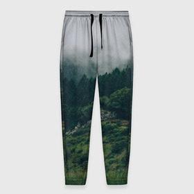 Мужские брюки 3D с принтом Туманный лес в Кировске, 100% полиэстер | манжеты по низу, эластичный пояс регулируется шнурком, по бокам два кармана без застежек, внутренняя часть кармана из мелкой сетки | веткгоры | деревья | лес | туман