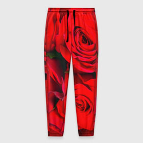 Мужские брюки 3D с принтом Розы в Кировске, 100% полиэстер | манжеты по низу, эластичный пояс регулируется шнурком, по бокам два кармана без застежек, внутренняя часть кармана из мелкой сетки | букет | красная | лепестки | роза | цветы