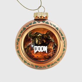 Стеклянный ёлочный шар с принтом Doom 4 Hell Cyberdemon в Кировске, Стекло | Диаметр: 80 мм | cyberdemon | demon | doom | hell | дум
