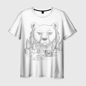 Мужская футболка 3D с принтом Медведица в Кировске, 100% полиэфир | прямой крой, круглый вырез горловины, длина до линии бедер | арт | лес | медведь | природа | рисунок