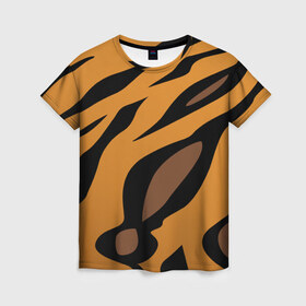 Женская футболка 3D с принтом Шерсть тигра в Кировске, 100% полиэфир ( синтетическое хлопкоподобное полотно) | прямой крой, круглый вырез горловины, длина до линии бедер | оранжевый | текстура | тигр