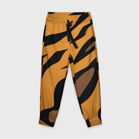 Детские брюки 3D с принтом Шерсть тигра в Кировске, 100% полиэстер | манжеты по низу, эластичный пояс регулируется шнурком, по бокам два кармана без застежек, внутренняя часть кармана из мелкой сетки | оранжевый | текстура | тигр