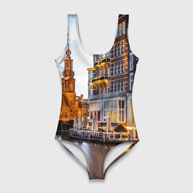 Купальник-боди 3D с принтом Амстердам в Кировске, 82% полиэстер, 18% эластан | Круглая горловина, круглый вырез на спине | нидерланды | пейзаж