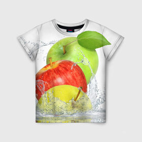 Детская футболка 3D с принтом Яблоки в Кировске, 100% гипоаллергенный полиэфир | прямой крой, круглый вырез горловины, длина до линии бедер, чуть спущенное плечо, ткань немного тянется | фрукты | яблоки