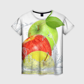 Женская футболка 3D с принтом Яблоки в Кировске, 100% полиэфир ( синтетическое хлопкоподобное полотно) | прямой крой, круглый вырез горловины, длина до линии бедер | фрукты | яблоки