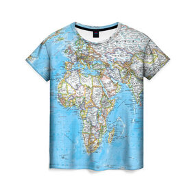 Женская футболка 3D с принтом Карта 2 в Кировске, 100% полиэфир ( синтетическое хлопкоподобное полотно) | прямой крой, круглый вырез горловины, длина до линии бедер | map | world | карта | мир