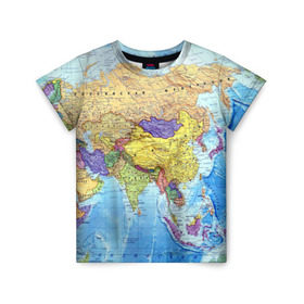 Детская футболка 3D с принтом Карта 10 в Кировске, 100% гипоаллергенный полиэфир | прямой крой, круглый вырез горловины, длина до линии бедер, чуть спущенное плечо, ткань немного тянется | Тематика изображения на принте: map | world | карта | мир
