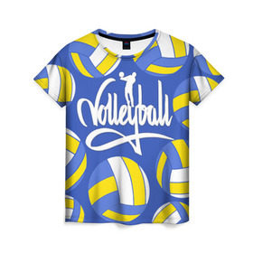 Женская футболка 3D с принтом Волейбол 6 в Кировске, 100% полиэфир ( синтетическое хлопкоподобное полотно) | прямой крой, круглый вырез горловины, длина до линии бедер | volleyball | волейбол