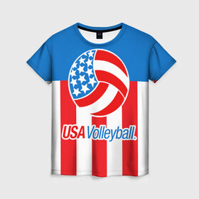 Женская футболка 3D с принтом Волейбол 15 в Кировске, 100% полиэфир ( синтетическое хлопкоподобное полотно) | прямой крой, круглый вырез горловины, длина до линии бедер | usa | volleyball | волейбол