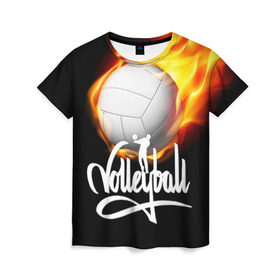 Женская футболка 3D с принтом Волейбол 28 в Кировске, 100% полиэфир ( синтетическое хлопкоподобное полотно) | прямой крой, круглый вырез горловины, длина до линии бедер | volleyball | волейбол