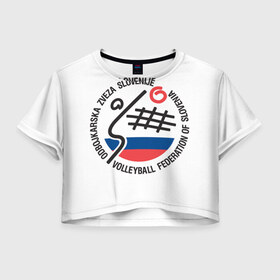 Женская футболка 3D укороченная с принтом Волейбол 43 в Кировске, 100% полиэстер | круглая горловина, длина футболки до линии талии, рукава с отворотами | 