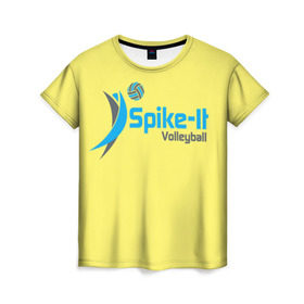 Женская футболка 3D с принтом Волейбол 77 в Кировске, 100% полиэфир ( синтетическое хлопкоподобное полотно) | прямой крой, круглый вырез горловины, длина до линии бедер | spike it | volleyball | волейбол