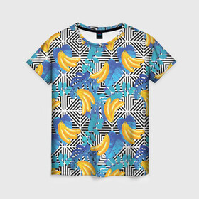 Женская футболка 3D с принтом Banana pattern в Кировске, 100% полиэфир ( синтетическое хлопкоподобное полотно) | прямой крой, круглый вырез горловины, длина до линии бедер | banana