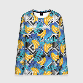 Мужской лонгслив 3D с принтом Banana pattern в Кировске, 100% полиэстер | длинные рукава, круглый вырез горловины, полуприлегающий силуэт | banana