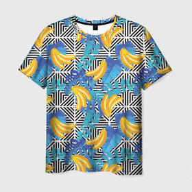 Мужская футболка 3D с принтом Banana pattern в Кировске, 100% полиэфир | прямой крой, круглый вырез горловины, длина до линии бедер | banana